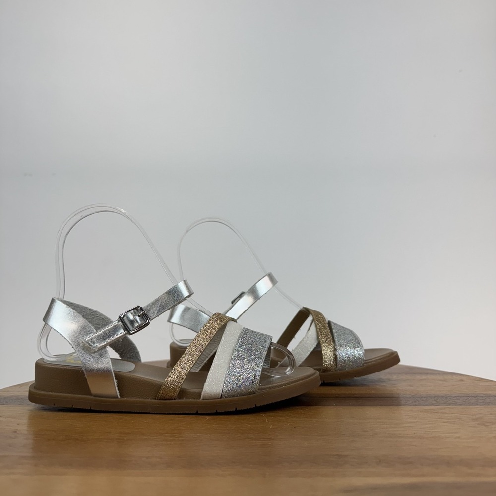 Big Kids Mia Calee Metallic Leather Glitter Strappy Wedge Sandals Size 2 Y GUC